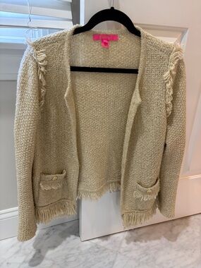 Lilly Pulitzer gold fringe Open-Front Women's Sweater Cardigan/ jacket